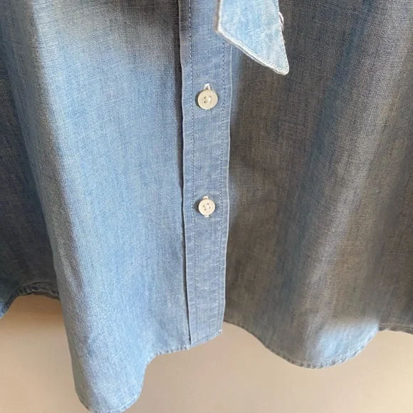 Lauren Ralph Lauren Black Label Button Shirt Women L Cotton Blue Ruffle Romantic - Picture 7 of 9